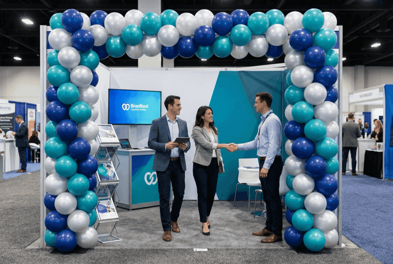 PilaMania ballonnenboog als professionele standentree op vakbeurs