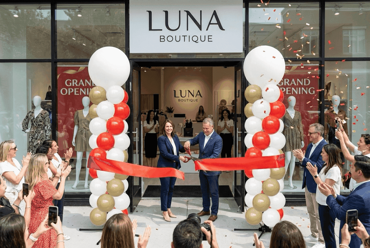 Stijlvolle ballondecoratie bij opening van modewinkel