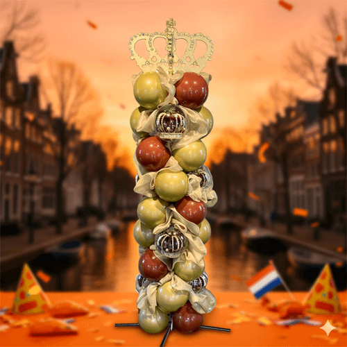 Ballonpilaar in Koningsdag-thema na transformatie