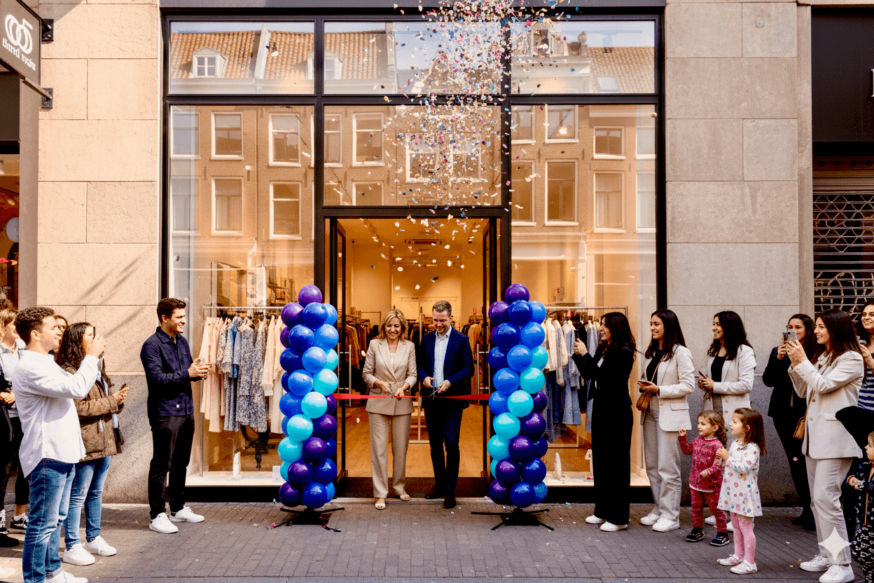 PilaMania ballonpilaar als eye-catcher bij winkel entree, retail decoratie voor sale promoties