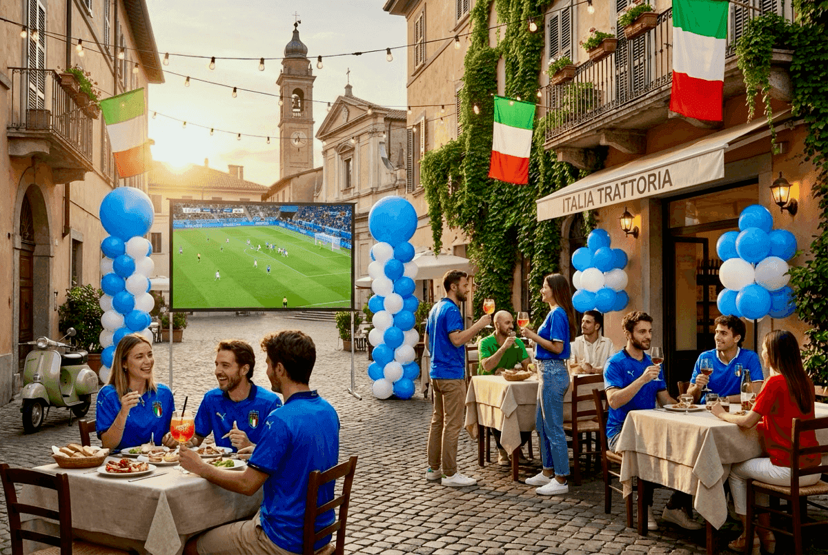 Sfeervolle ballondecoratie bij voetbalwedstrijd