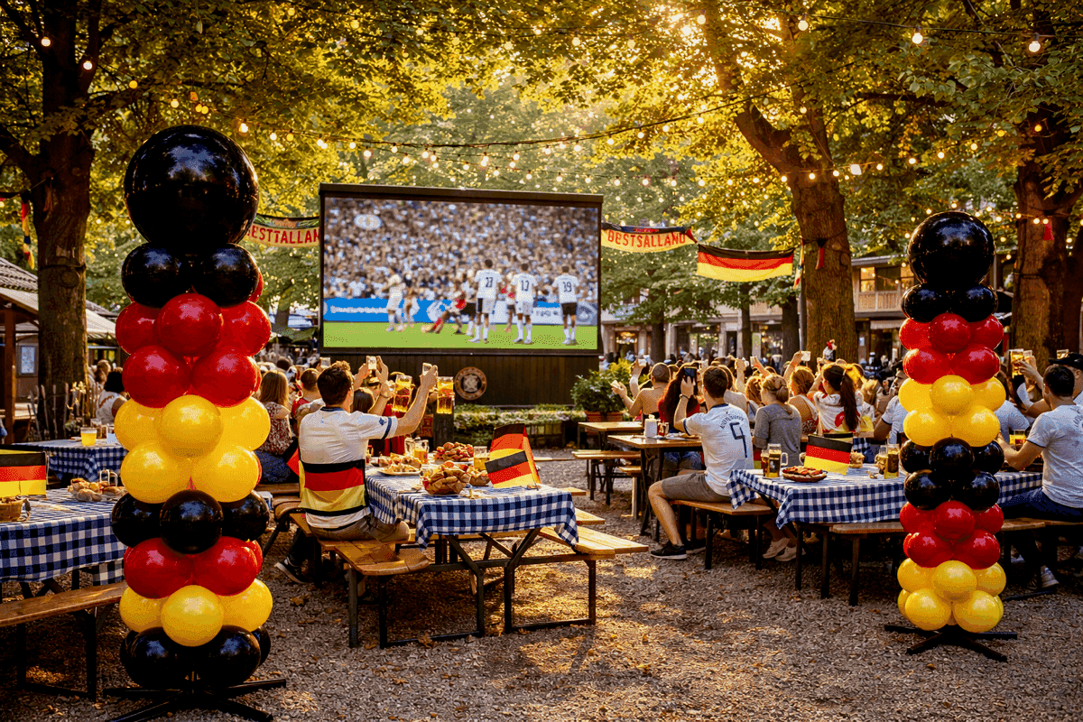 Ballondecoratie tijdens groot voetbalevenement