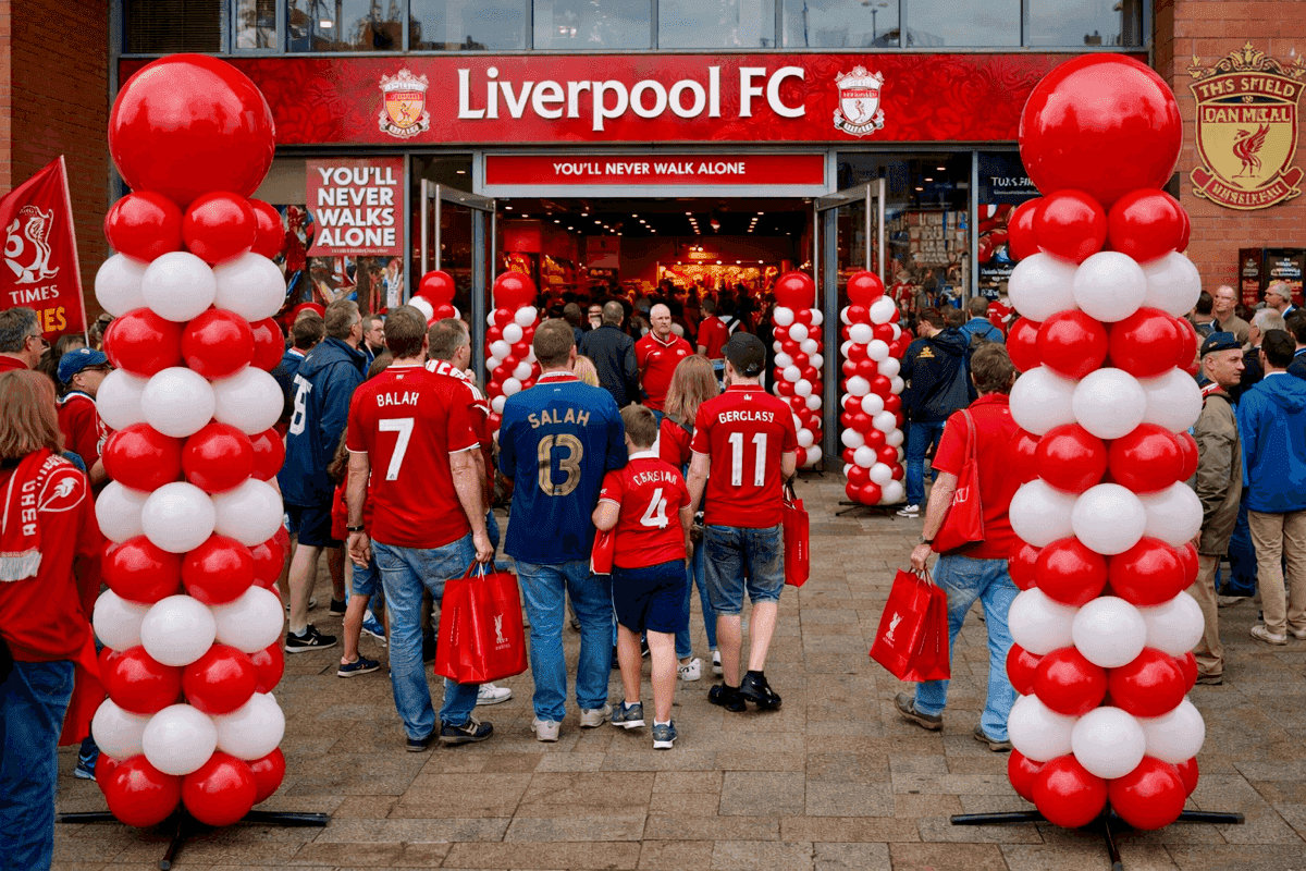 Feestelijke ballonopstelling voor voetbalfeest