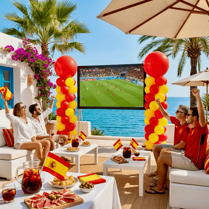 Oranje ballondecoratie voor voetbalfeest bij horeca en terras