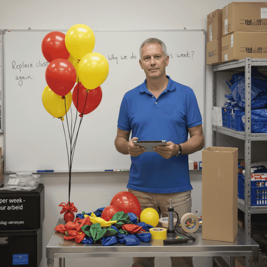 PilaMania oprichter in gesprek met retailmanager over frustraties met traditionele ballondecoratie, ontstaan van het ballon signagedisplay concept