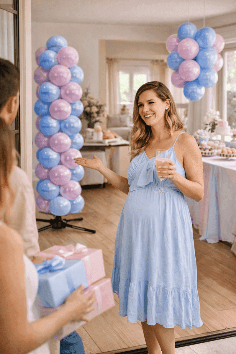 Ontspannen aanstaande ouders genieten van hun gender reveal feest