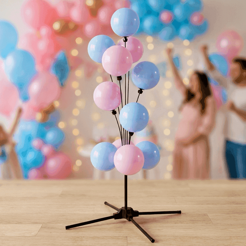 Gender reveal ballonfontein als tafeldecoratie