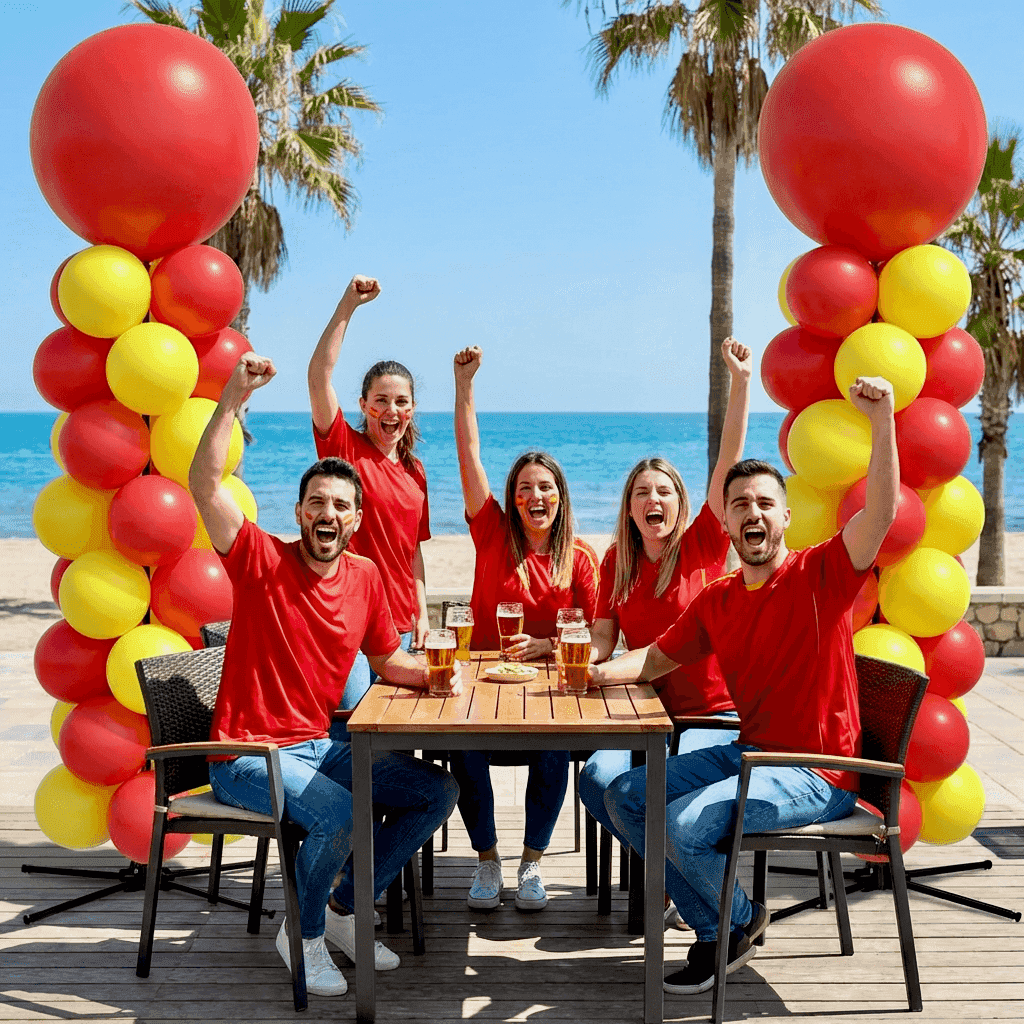 Ballondecoratie voor voetbalfeest in Spaanse kleuren – PilaMania
