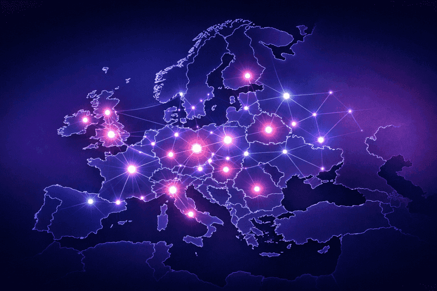 Kaart van Europa met landen waar PilaMania octrooibescherming is aangevraagd