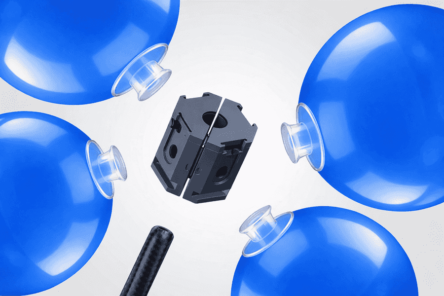 Schematische weergave van het beschermde modulaire PilaMania kliksysteem