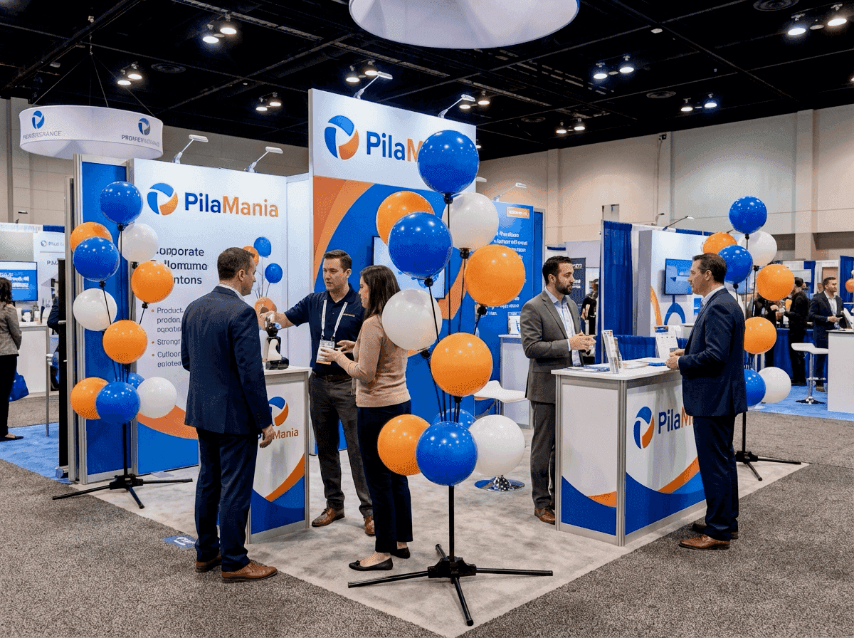 Ballonfonteinen als eyecatcher bij beursstand