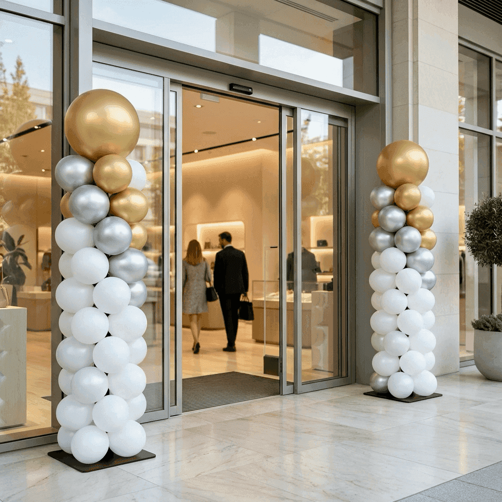 Professionele ballondecoratie voor winkelopening en retail