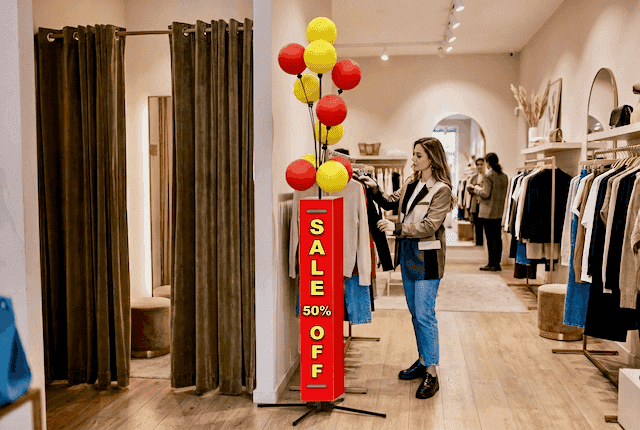 Ballon signagedisplay naast winkelkassa als wisselbaar merkboodschap display