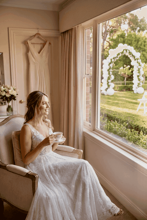 Ontspannen bruidspaar geniet van hun stressvrije bruiloft met PilaMania ballondecoratie