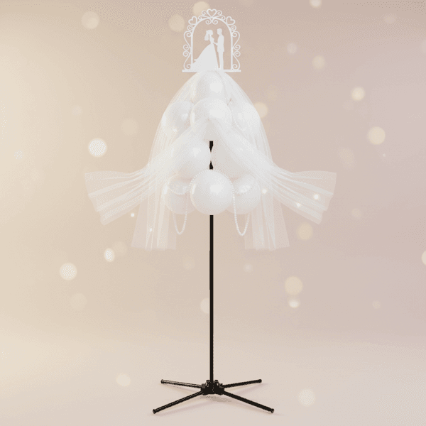 Ballonfontein versierd met tulle, parels en elegante topper